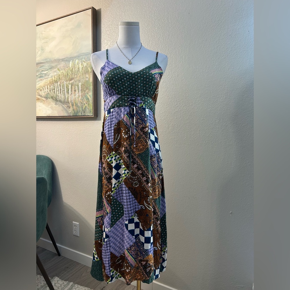 Rewind Multicolor Patchwork Midi Dress with Straps